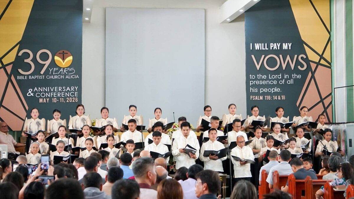 The choir of Bible Baptist Church Alicia leading worship in song during a service