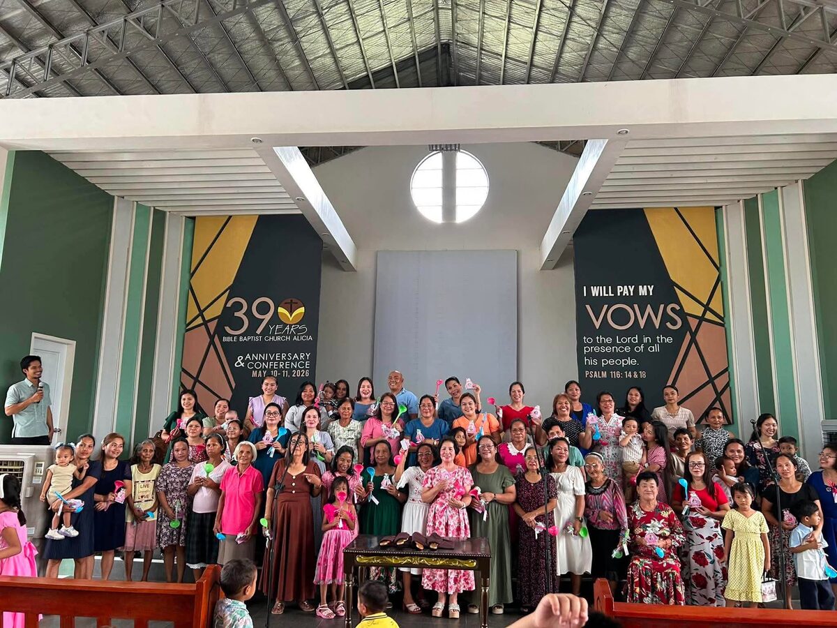 The ladies of the church gathered on the platform during a special service